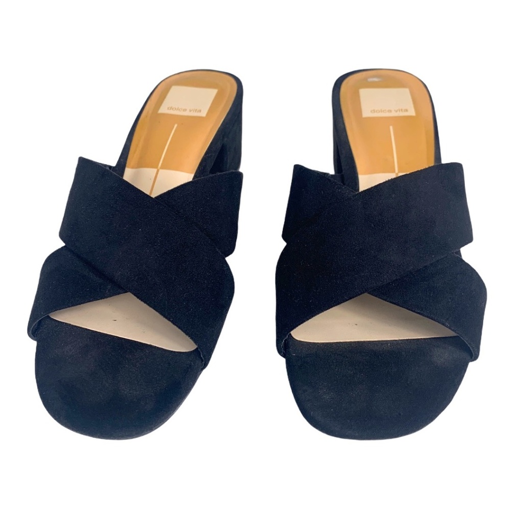 Black Dolce Vita Heeled Faux Suede Strap Sandals